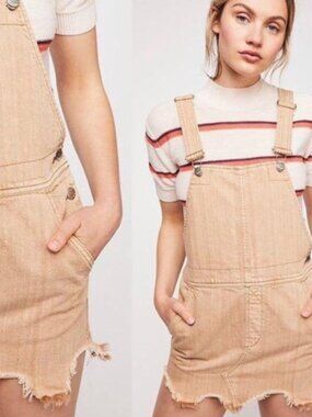 Free People Torn Up Jumper in Camel 8 Overalls Dress